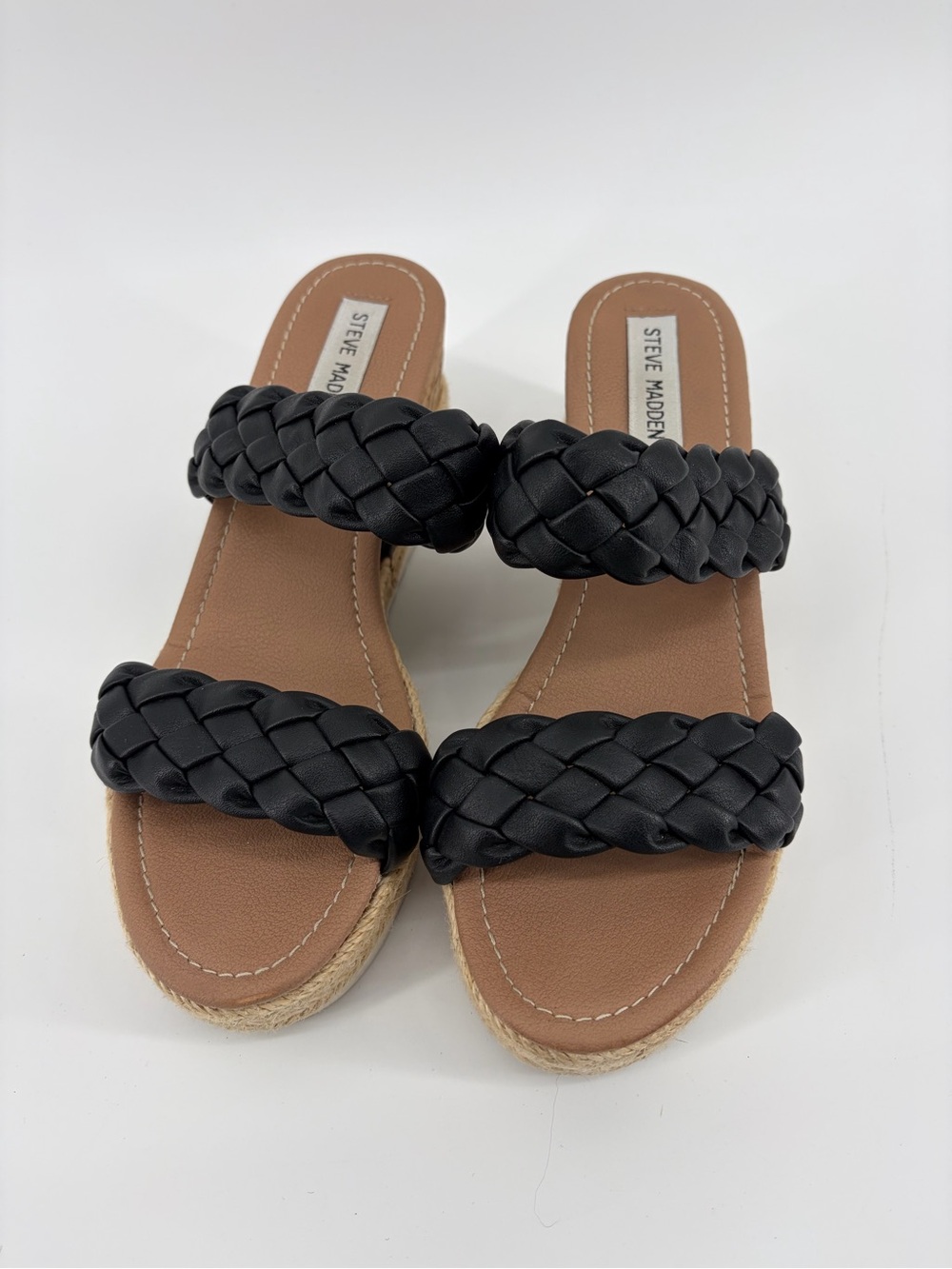 Steve Maden Cali Wedge Platform Sandal, Braided, Black, Women's Size 8